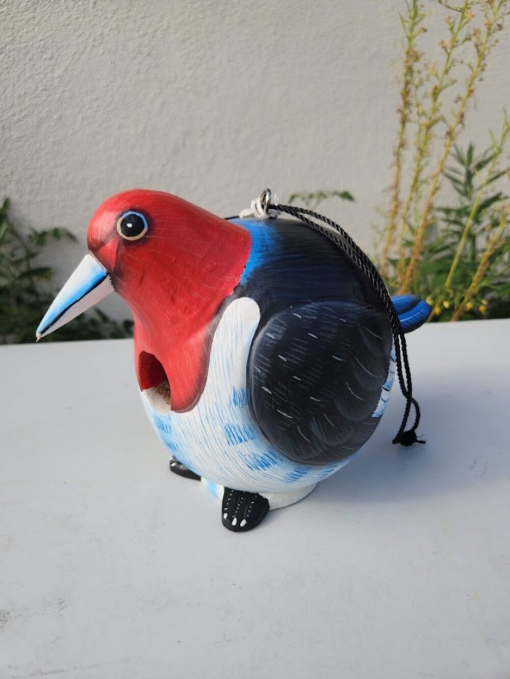 NEW Woodpecker Gord-O Bird House Hand carved Folk Art Birdhouse Hand-Painted Gar